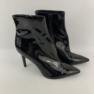 Thalia Sodi Rylie Black Patent Ankle Booties Stiletto Heel Pointed Toe Size 9.5M